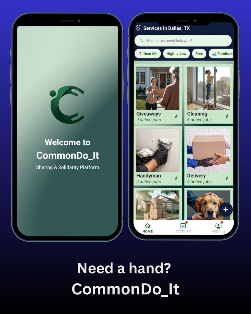 Need a hand? CommonDo_It — welcome screen and Services in Dallas, TX home view.